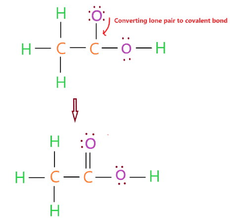 Converting lone pair to covalent bond in ch3cooh structure