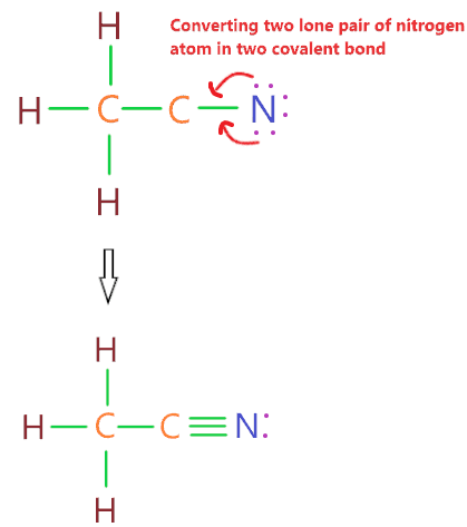 converting lone pair to covalent bonds for stability of CH3CN 