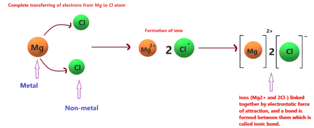 Ionic bond formation in MgCl2 (magnesium chloride)