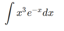 tabular integration by parts of x3e-x dx