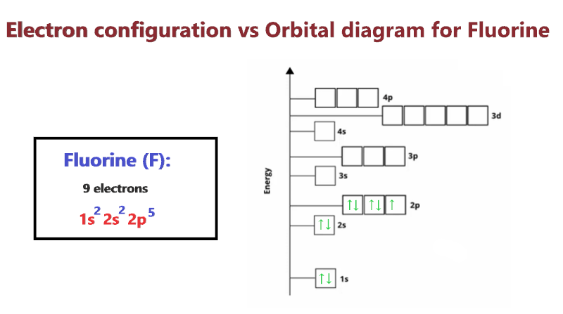 electron configuration vs orbital diagram for fluorine (F)