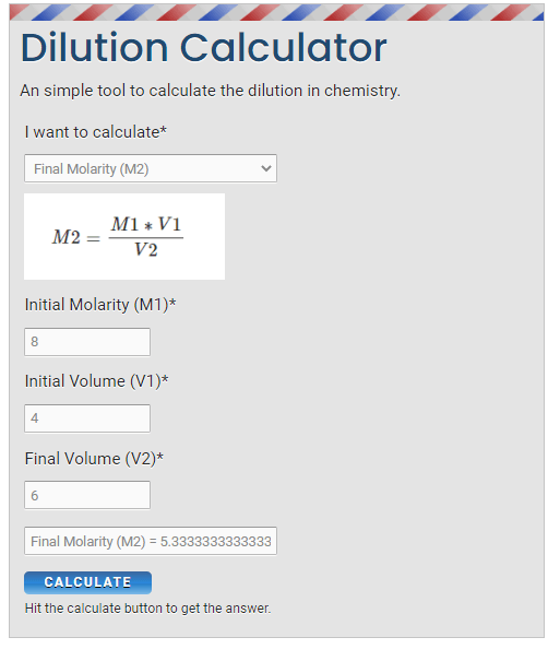 calculate final molarity using M1V1 M2V2 calculator