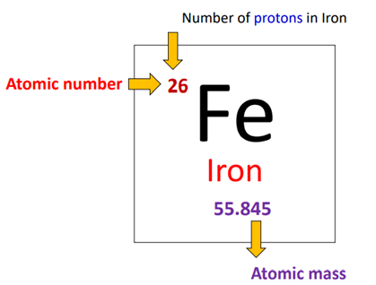 number of protons in iron