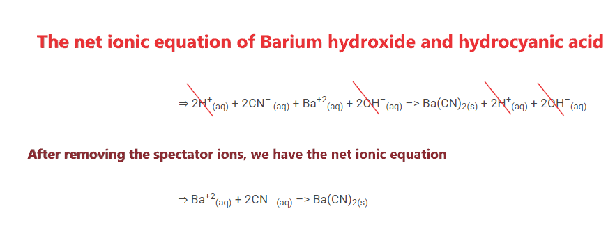 The net ionic equation of Barium hydroxide and hydrocyanic acid