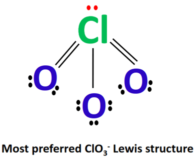 based on formal charges the most preferred lewis structure for the chlorate ion clo3−