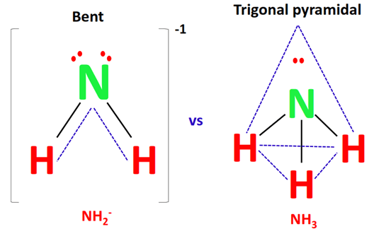 shape of nh2- vs nh3