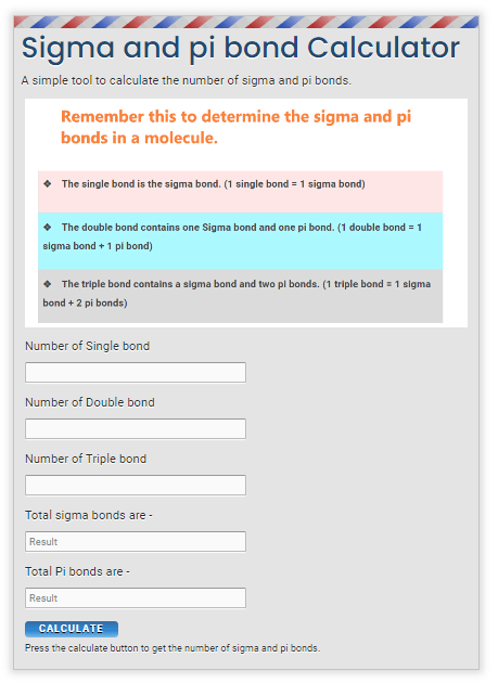 sigma and pi bonds calculator tool