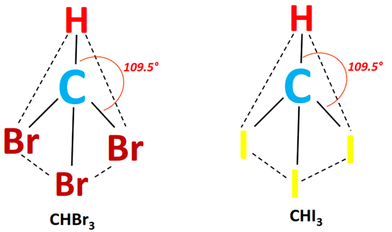 bond angle of chbr3 vs chi3