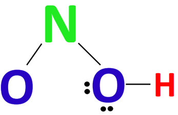 complete the octet of O-H atom in HNO2