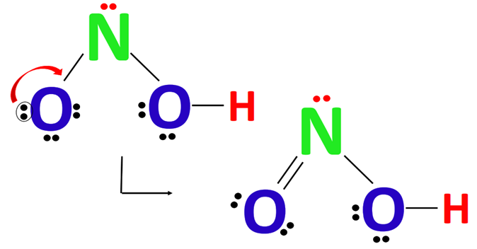 complete the octet of central atom in hno2