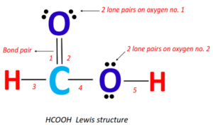 HCOOH Lewis structure, molecular geometry, hybridization, bond angle