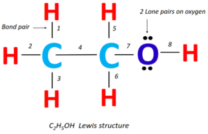 C2H5OH Lewis structure, molecular geometry, hybridization, bond angle