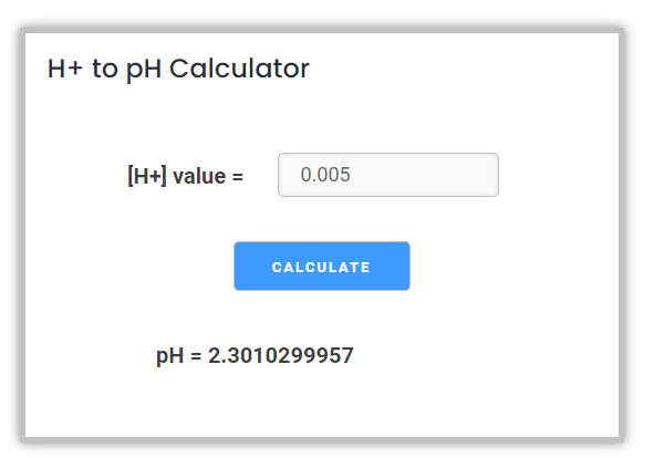 example on using H+ to pH calculator