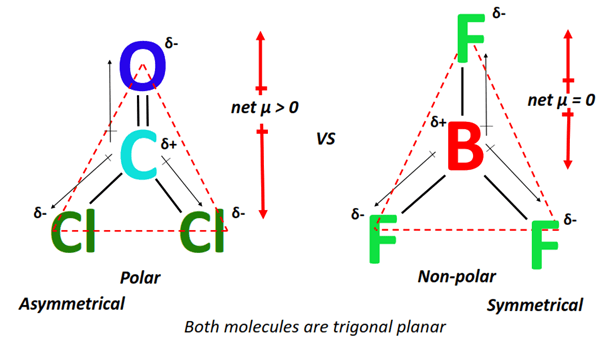 Why is COCl2 polar but BF3 is nonpolar