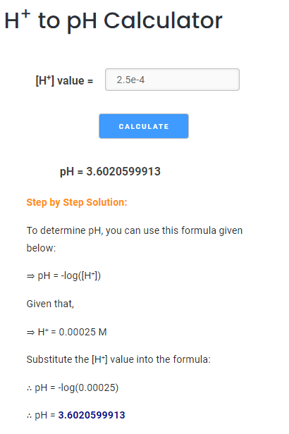 another example of calculating pH value from H+ using calculator