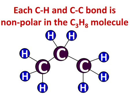 each C-H and C-C bond is nonpolar in C3H8