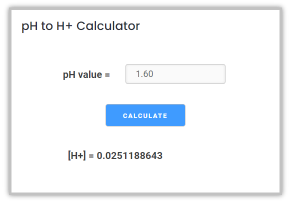 example on using ph to H+ calculator