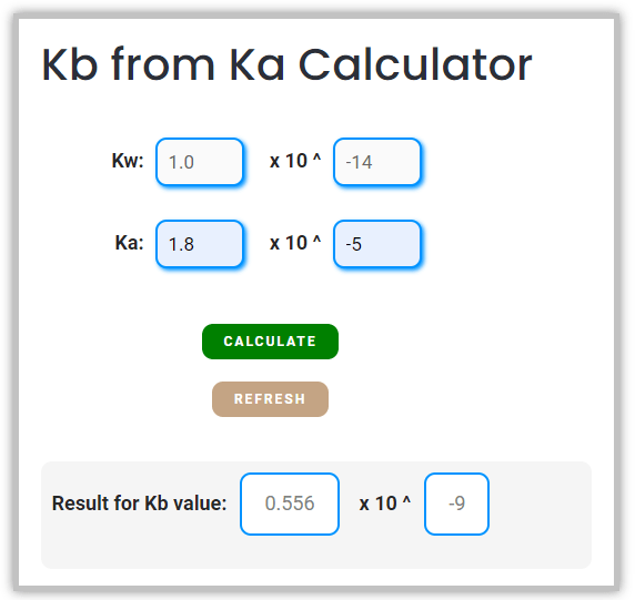 kb from ka calculator example