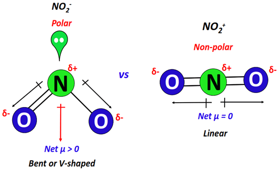 polarity of no2- vs no2+