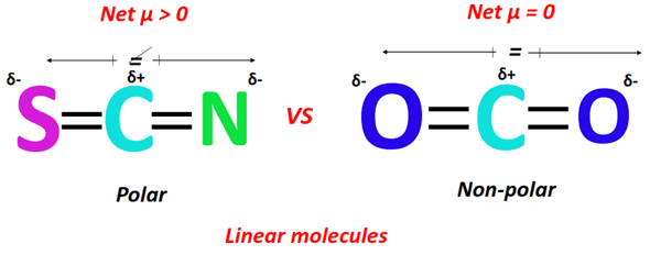 Why is SCN- polar while CO2 is a non-polar molecule