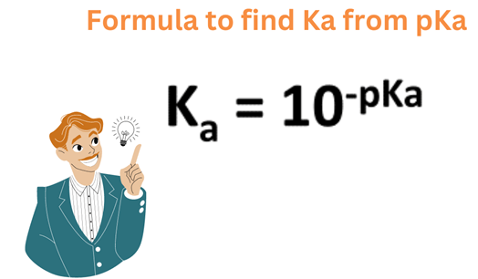 formula to find ka from pka (pKa to Ka)