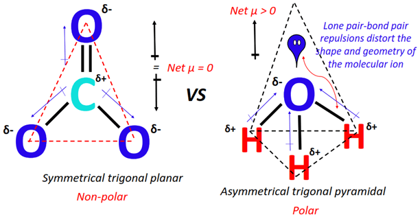 polarity of co32- vs h3o+