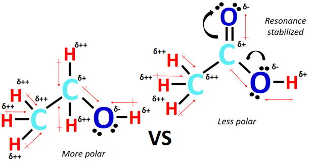 Which out of the two is more polar CH3COOH or CH3CH2OH