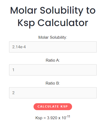 example 2 of calculating ksp using (molar solubility to ksp calculator)