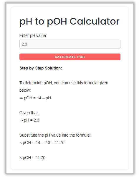 example of using pH to pOH calculator