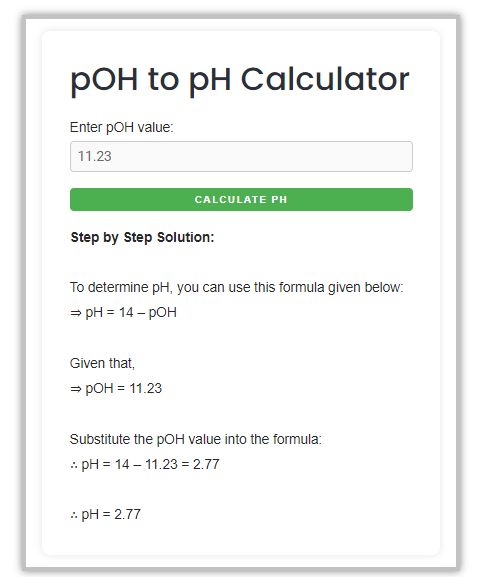 example of using pOH to pH calculator