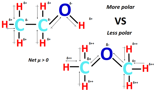 polarity of ch3ch2oh vs ch3och3