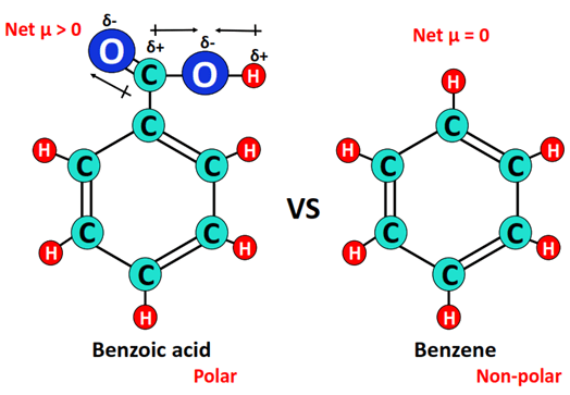 Is benzene as polar as benzoic acid