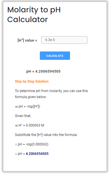 example of using molarity to pH calculator