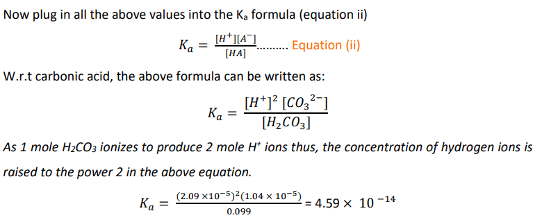 finding ka of H2CO3 acid