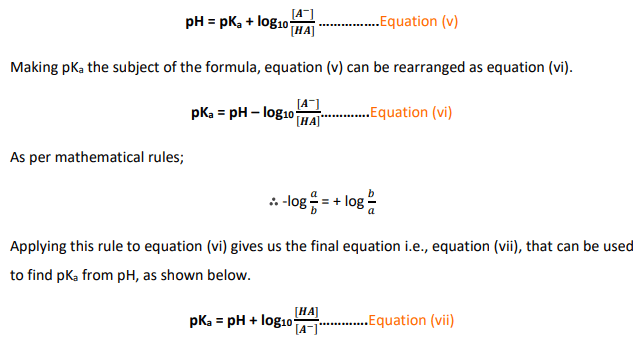 equations to convert pH to pKa