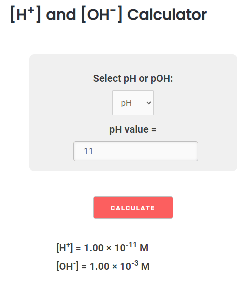 calculating H+ and OH- from pH value