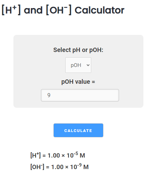 calculating H+ and OH- from pOH value