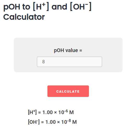 how to use pOH to H+ and OH- calculator