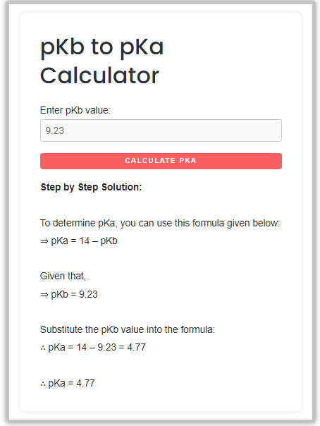 pkb to pka calculator example