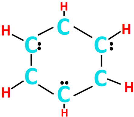 Place the remaining valence electrons on the C atoms in C6H6