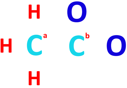 Marking a and b on C atom in CH3COO-