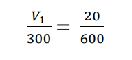 Using Charles’ Law equation (V1/T1=V2/T2) to solve for V1