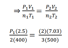 Using (P1V1/n1T1=P2V2/n2T2) general gas equation solving for P1