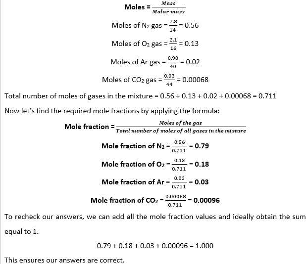 calculating mole fraction for each gases