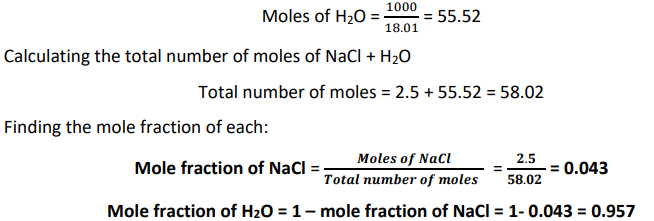 calculating mole fraction of NaCl and H2O from given molality