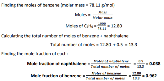calculating mole fraction of benzene and naphthalene from it's molality