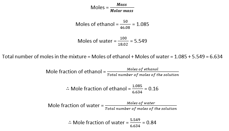 calculating mole fraction of ethanol and water