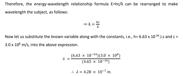 calculating wavelength (λ) from given energy (E)