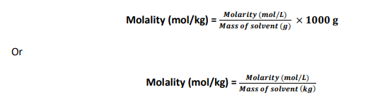 direct formula to convert molarity to molality