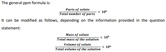 formula to calculate parts per million (ppm) in Chemistry